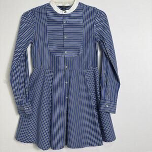 Polo Ralph Lauren Girls Size 12 Blue White Striped Long Sleeve Prairie Dress